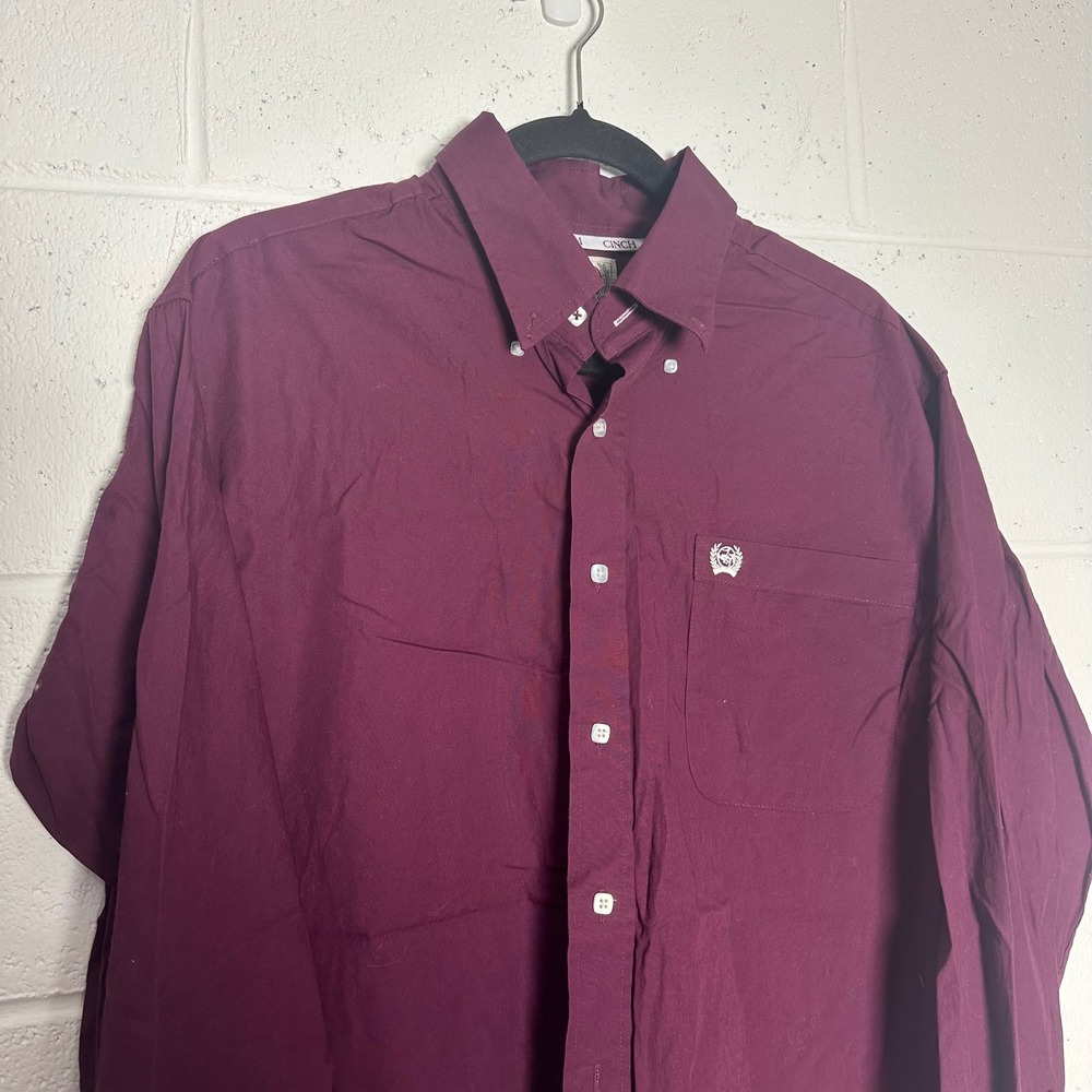 Cinch Mens Long Sleeve Western Button Down Shirt Burgundy Cotton Small Logo S